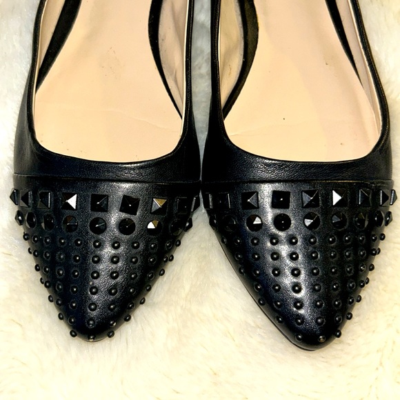 BCBGeneration Black Leather Embellished Pointed Toe Flats - Picture 2 of 5